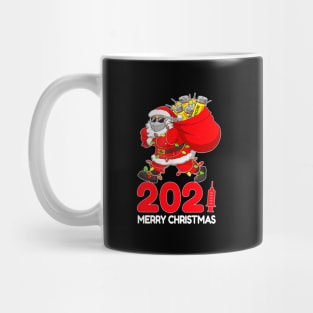 Santa Claus Vaccinated Merry Christmas 2021 Xmas Lights Mug